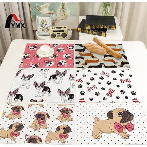 FYMX Bulldog Dachshund Dog Placemat Cute Cartoon Bones Various Styles Color Napkin Kitchen Anti-scalding Anti-slip