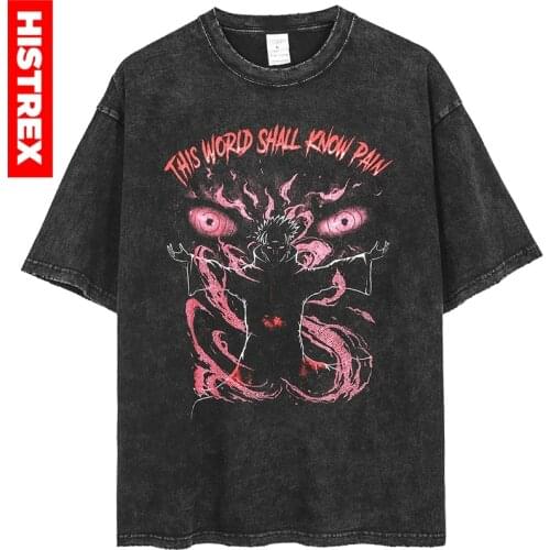 2021 Anime T Shirt Men 100% Cotton Retro Washed Pain Printed Tops Harajuku Tshirt Streetwear Hip Hop Male T-shirts Vintage Tees