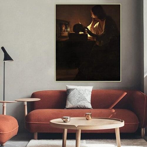 Georges de la Tour《The Repentant Magdalen》Canvas Art Oil Painting Artwork Aesthetic Picture Wall Hanging Decor Home Decoration