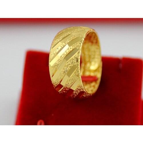 10MM Widen Finger Ring 18K Gold Scrub/Smooth/Stars Mens Womens Couple Ring Classic Charm Jewelry Gift