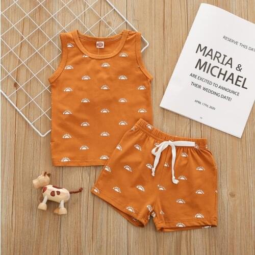 Summer Casual Baby Boy’s Casual Vest Shorts Suit Sun Printed Sleeveless Tops Shorts Cotton Babys Sets