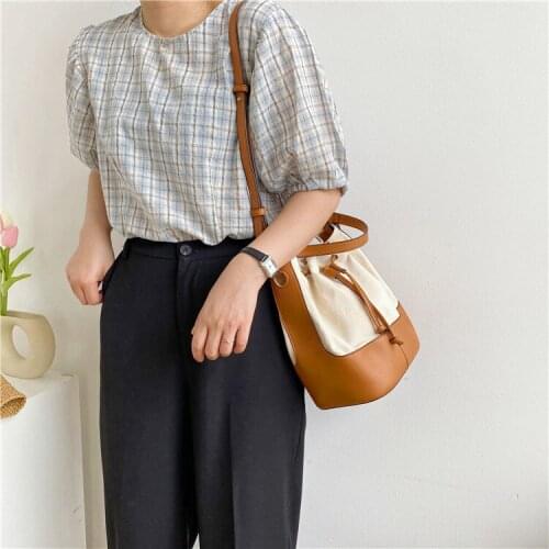 Fashion Canvas Bucket Shoulder Bag Women Tote Handbag New Versatile Patchwork Crossbody Bags Female Canvas Totes Purse Bag
