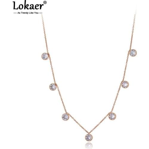 Lokaer Trendy Bohemia Stainless Steel CZ Crystal Love Circles Choker Necklaces For Women Girl Chic Charm Pendant Necklace N19205