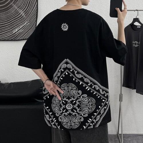 LUCLESAM Summer Men Fashion Paisley Print Oversize T Shirt Mens Plus Size 5XL Short Sleeve Shirt Tops camisas para hombre