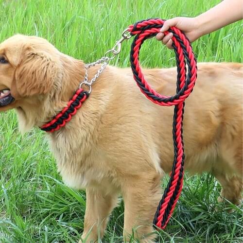 National Color Pet Traction Rope Collar Set For Big Dogs 1.2m Length Double Strand Rope Large Dog Leashes Metal P Chain Buckle