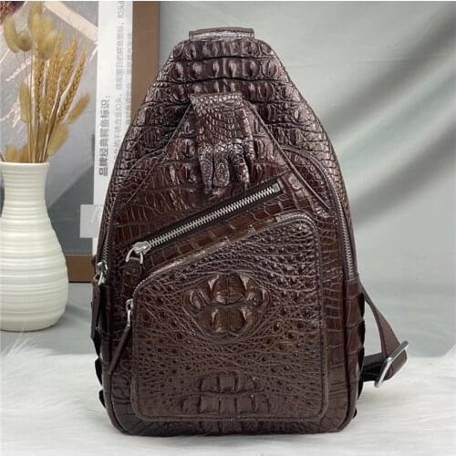 Genuine True Alligator Claw Designer Mens Casual Brown Chest Messenger Bag Authentic Crocodile Leather Male Cross Shoulder Bag