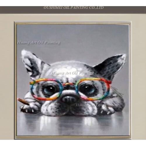 New Handmade Modern Abstract Smoking Bulldog Oil Painting Wall Decor Grey Animal Painting On Canvas For Living Room Decor