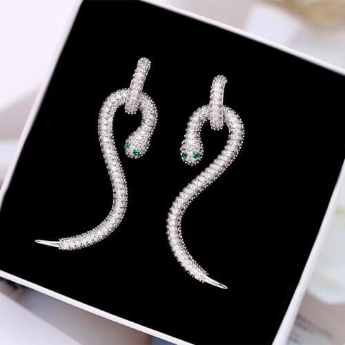 New Stylish S Snake exaggeration Earrings Star Fashion Trendy Silver Stud Earrings Personalized Inlaid Zircon Disassembly 2 Wea