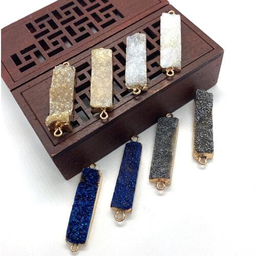 Rectangle Natural Stone Connector Two-hole Crystal Fashion Pendant for DIY Jewelry Making Necklace and Bracelet Accessories