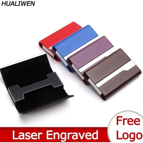 Laser Engraved LOGO Luxury Business Card Holder Metal Box Credit Card Aluminum Leather Business Card Case Card Holder Wallet