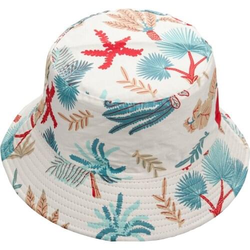 Leaf fisherman hat double-faced hat hat hat basin hat double leaf print street dance short brim trend cool hat