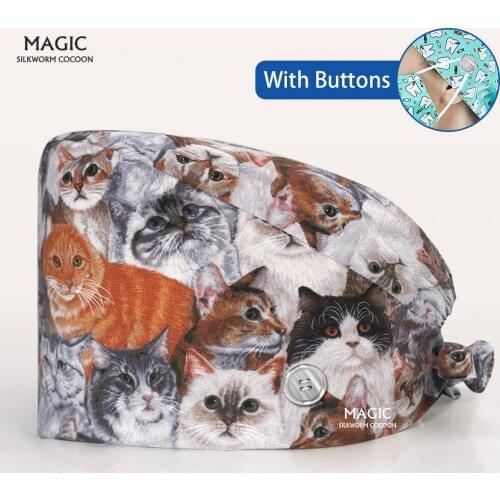 Sanitary Cleaning Scrub Cap for Women Men Lab Work Scrub Hats Beauty Salon Hat Cotton Printing Dental Hospital Doctor Nurse Hat