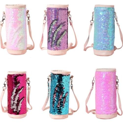 New Water Bottle Cover Bag Pouch Sequin Water Bottle Carrier Insulated Bags Pouch Holder Shoulder Strap Camping
