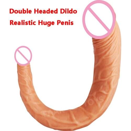 Thick Double Dildo TPE Realistic Penis For Lesbian Couples Long Two Headed Ended Anal Masturbation Stimulator Sex Toys For Women