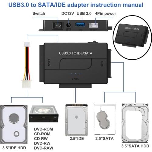 External SATA/IDE to USB 3.0 Adapter USB 3.0 Cable Restore Software Universal for 2.5"/3.5" Inch IDE and SATA Hard Drive Disk