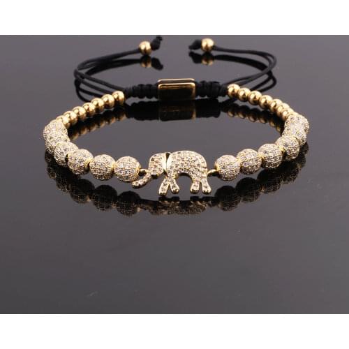 High Quality Women Bracelet Luxury CZ ball Lucky Elephant Charm Macrame Hip Hop Bracelet Men Women