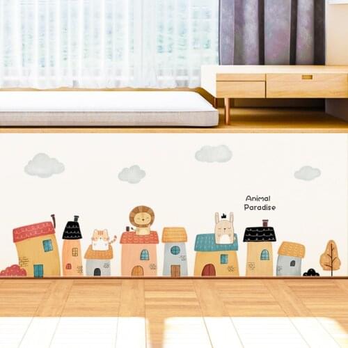 Animal Home Cartoon Wall Stickers for Kids Room Decoration Skirting Line DIY Living Room Bedroom Decor Mural Nursery Wall Decals