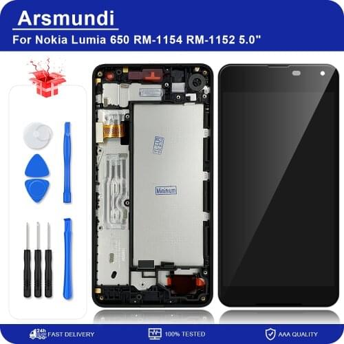 For Nokia Lumia 650 RM-1154 RM-1152 5.0" LCD Display Touch Screen Digitizer Assembly With Frame For Microsoft 650 LCDs + Gift