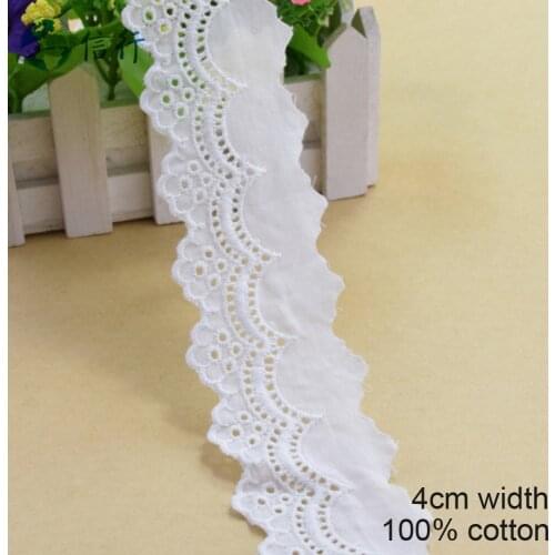 10yards white lace 4cm 100% Cotton embroid lace sewing ribbon guipure trim fabric warp knitting DIY Garment Accessories3169