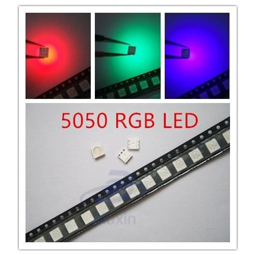 100pcs SMD 5050 RGB Chip LED PLCC-6 smd5050 LED Tricolor 60mA DC 2V Red Green Blue LED Light Emitting Diode Lamp PCB SMT Beads