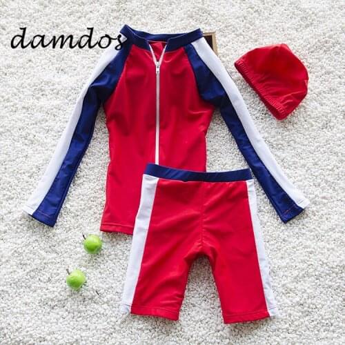 2019 Bikini Big Childrens Swimwear Boys Swimsuit Clothes Sports Wear Beach Dress Long-sleeved Boyshorts Swim T Shirt Cover-ups