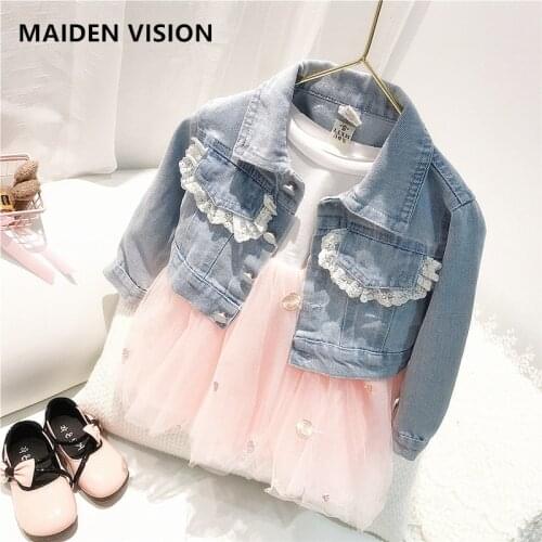 2021 Baby Girls Clothing Set Lace Denim jacketcoat+mesh Tutu Dress Kids Girl Spring Autumn Fashion Suits Children Clothes1-6y