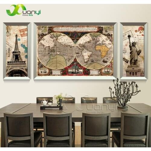 3 Panel Europe Map Modern Art Paintings Abstract Wall Art Canvas Prints Europe Map Painting Home Decor For Living Room Unframed