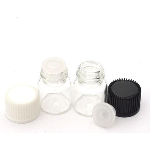 5pcs 1ml Small Clear Glass Bottle with Orifice Reducer and Cap Mini Essential Oil 1/4 Dram Bottle Fast