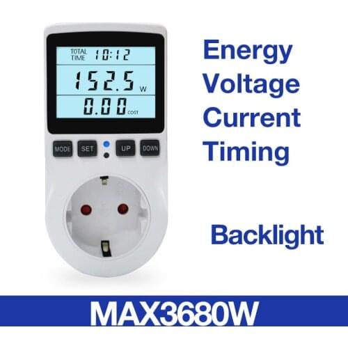 EU 16A 230V Power Meter Plug Power Consumption Monitor Analyzer with Digital LCD Display Home Energy Consumption Analyzer