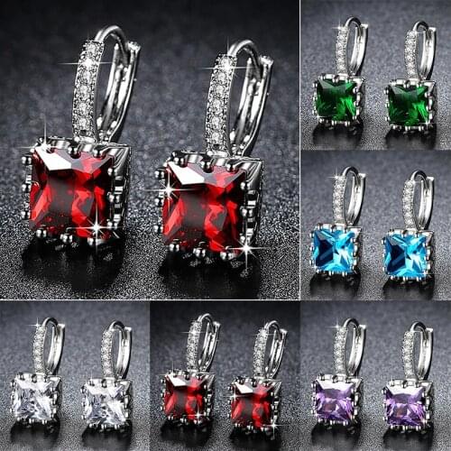 Beiver Exquisite Square CZ Earrings for Women Silver Color Jewelry 5 Colors Exquisite Cubic Zirconia Earrings Ladies Gifts