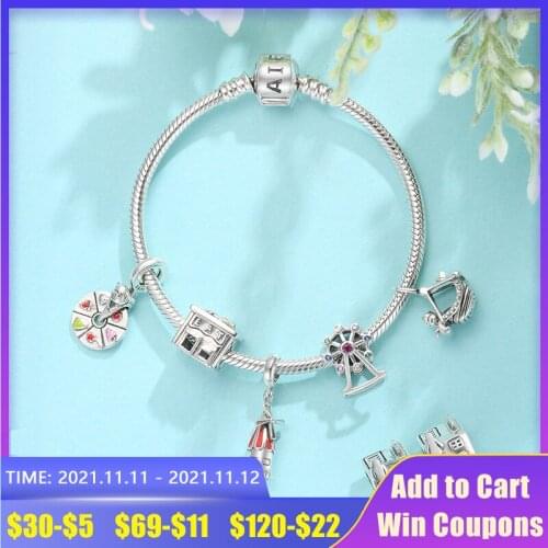 925 Sterling Silver Childrens Playground Theme Beads Jewelry Making Pirate Ship Ferris Wheel Charms for Women Diy Bracelets