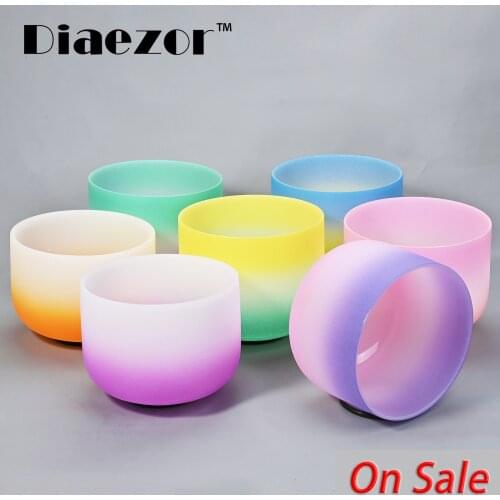 Diaezor 432Hz 10 Inch Chakra CDEFGAB Note Candy Colored Frosted Quartz Crystal Singing Bowl 10" for Healing, Meditation