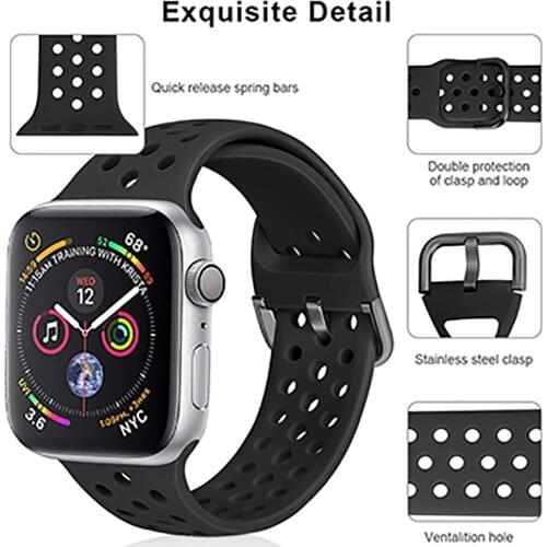 Breathable Watch Strap for apple watch 6 SE 5 38mm 42mm Silicone Sports Wristband for iwatch series 4 3 2 40mm 44mm Bracelet
