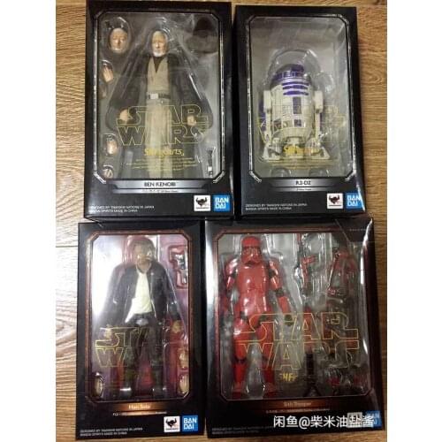 Bandai Original Genuine Star Wars SHF Figuarts Jedi Knight Obi Wan Kenobi Han Solo REY Luke Skywalker Kylo Ren Action Figures