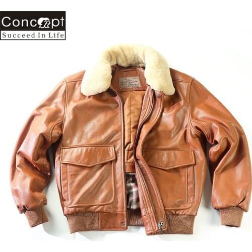 Fly Air Force Flight Fur Collar Genuine Leather Men G1 Winter Coat Bomber Motorcycle Biker Jacket