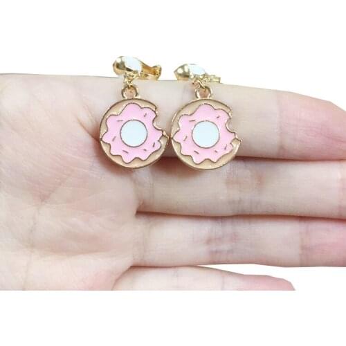 Hot Sale Pink Cute Donuts Clip on Earrings for Women Fashion Party Prom Stuedent Style No Pierced Earrings New