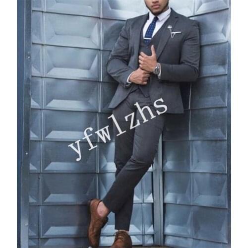 Handsome One Button Groomsmen Notch Lapel Groom Tuxedos Wedding Dress Men Suits Blazer Prom Dinner (Jacket+Pants+Tie+Vest) A141