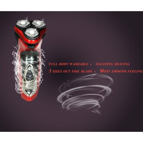 Red Washable Wet And Dry Electric Shavers 3D Triple Floating Blade Heads Rotary MenS Rechargeable Razors