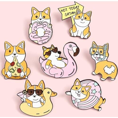 Creative Cartoon Vacation Badge Cute Diving Swimming Pizza Donut Dog Metal Enamel Brooch Fun Lapel Backpack Jewelry Gift