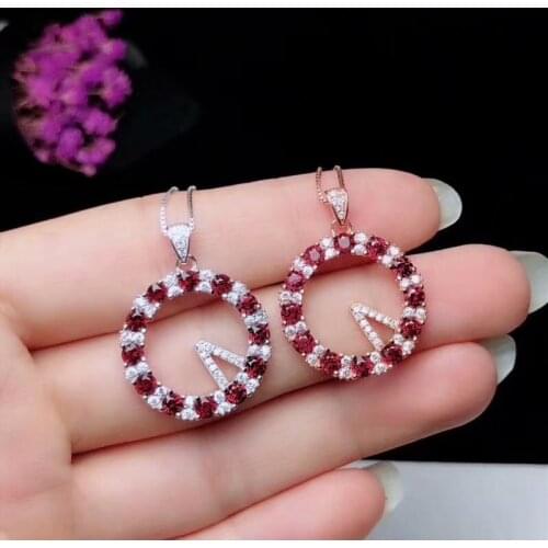 925 sterling silver natural magnesium aluminum Garnet necklace pendant circular 3mm Garnet Fashion Gifts