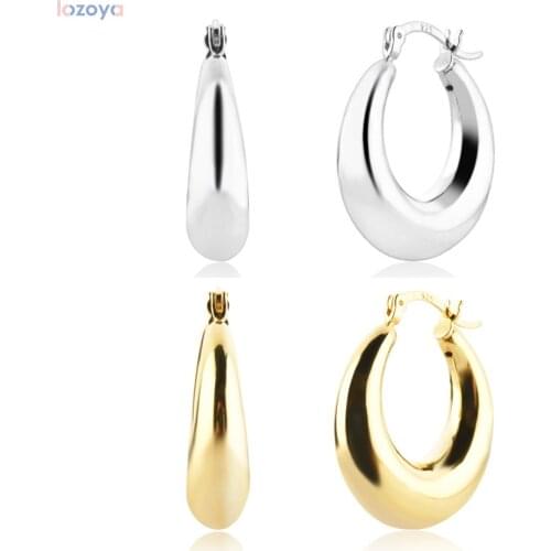 Lozoya 925 Sterling Silver Gold Hollow Hoops Earring Women Piercing Luxury Jewelry Clips Pendientes Circle Round Jewels