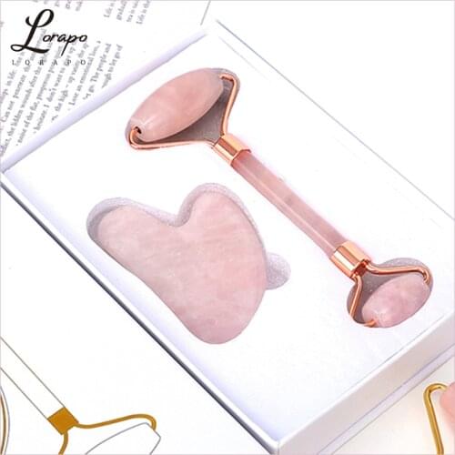 Facial Massager Rose Quartz Roller Natural Stone Relax Weight Loss Rose Quartz Scraper Massage Thin Face Facial Skin Tool