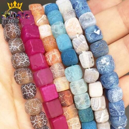 Matte Frosted Square Spider Web Agates Orange Brown Black Blue Stone Beads For Jewelry Making DIY Earrings Bracelet Accessories