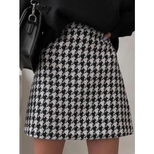 Msfancy Plaid Mini Skirt Women Black White Fashion Official Faldas 2021 Mujer Korean Style High Waist Short Jupe