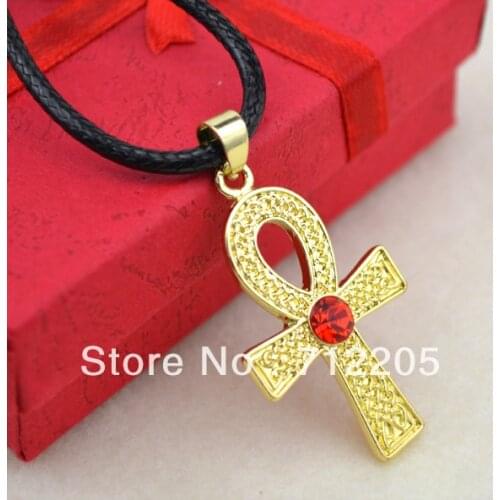 Fast selling fashion good Egyptian Ankh cross leather cord necklace