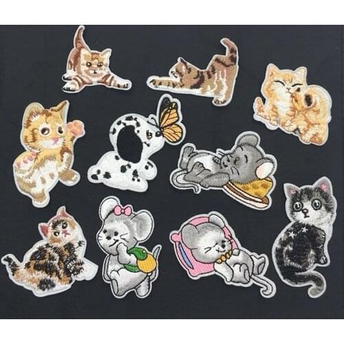 Cartoon Dog Cat Iron on Patch for Clothing DIY Embroidery Stripe on Clothes Animals Mouse Applique Badge Applique Cloth Fabric