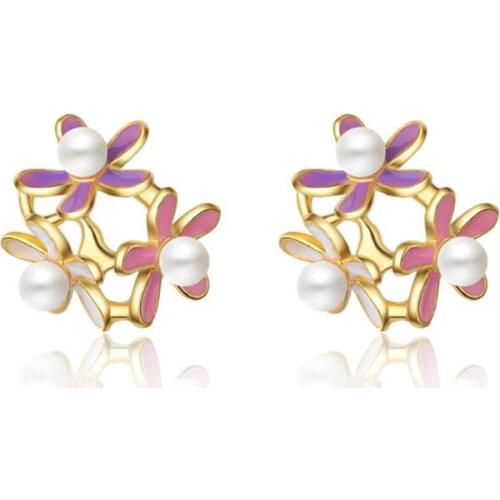 New Small Fresh Three Flowers High-quality Temperament 925 Sterling Silver Jewelry Beautiful Plant Pearl Stud Earrings SE831