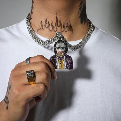 Joker Clown Crystal Pendant Necklace Punk Rhinestone Charm Fashion Gifts For Man Collar Hip-hop Rock Jewelry Street Style Gifts