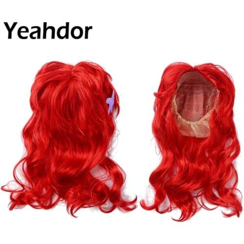 Kids Girls Mermaid Princess Wig with Starfsh Hair Clip Mermaid Anime Cosplay Costume Halloween Dress up Role Play Hair Wigs