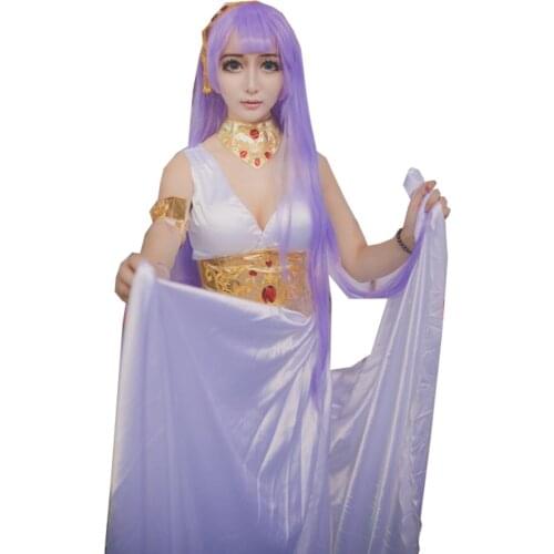 2019 Saint Seiya The Lost Canvas Sasha(Athena) Cosplay Costume White Dress with accessory